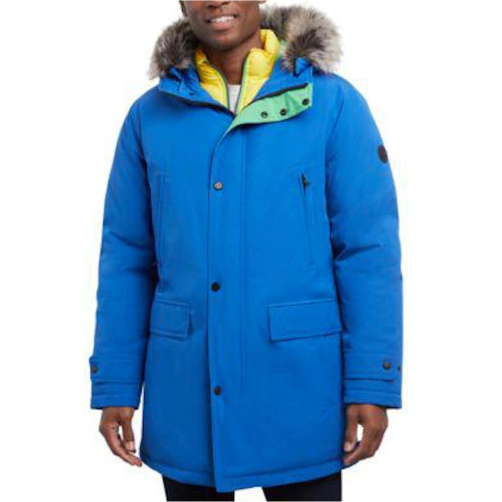 Michael Kors Blue Puffer Jacket with Yellow and Green Accents
